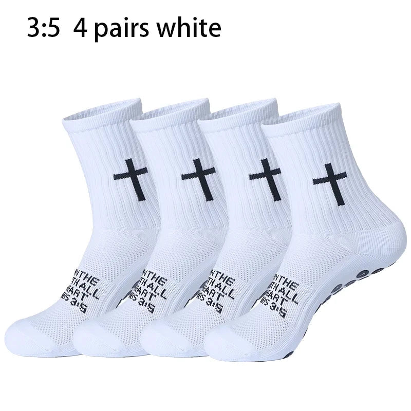 4 Pairs Christian socks Prayer socks Birthday Gifts ,Cross Grip Soccer Socks - Anti-Slip Grips Sports Sock with Bible GlowCart
