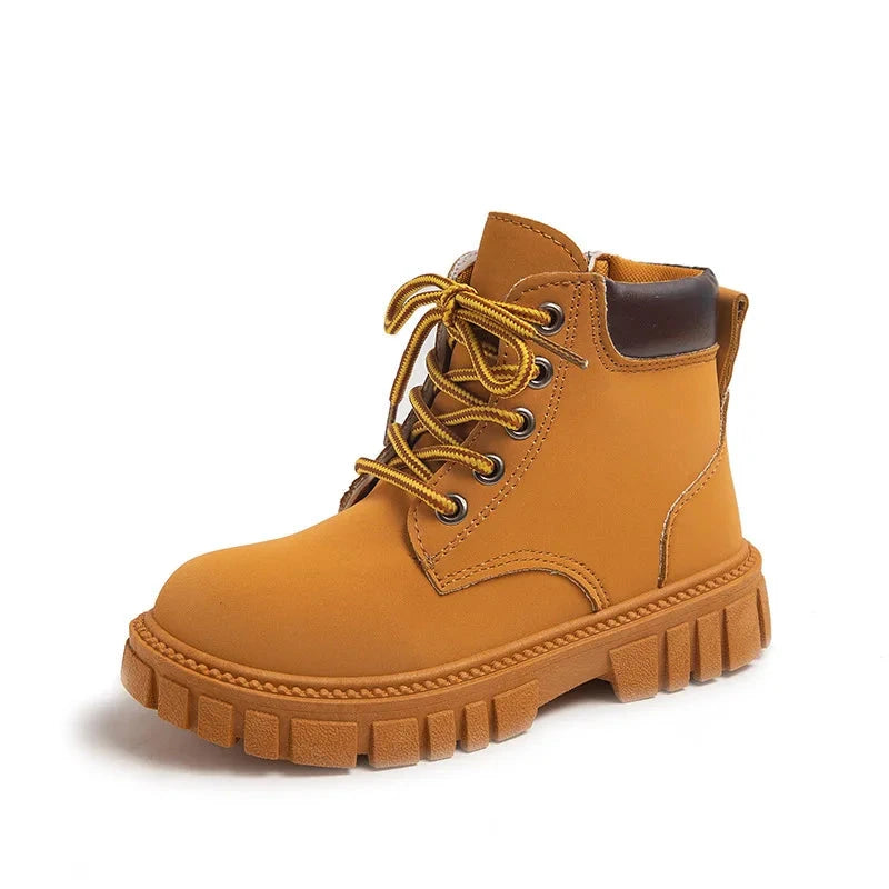 Fashion Boy Girl Short Boots Non-Slip British Style Boots Children's Side Zipper Design Single Boots Leather Boots Anti-skid GlowCart