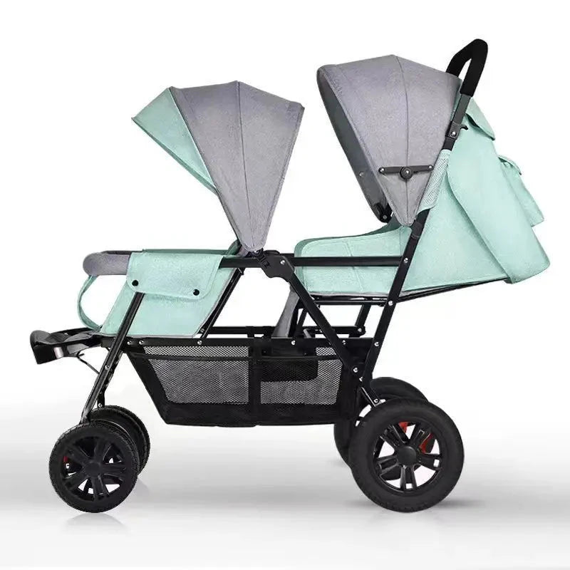 Twin Baby Stroller Front and Back Seat Lightweight Foldable Double Sitting and Lying Stroller Second Baby Stroller GlowCart