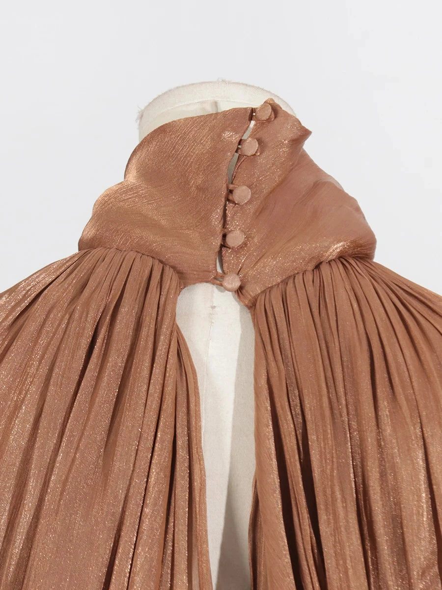 VGH Minimalist Spliced Folds Maxi Dresses for Women Scarf GlowCart