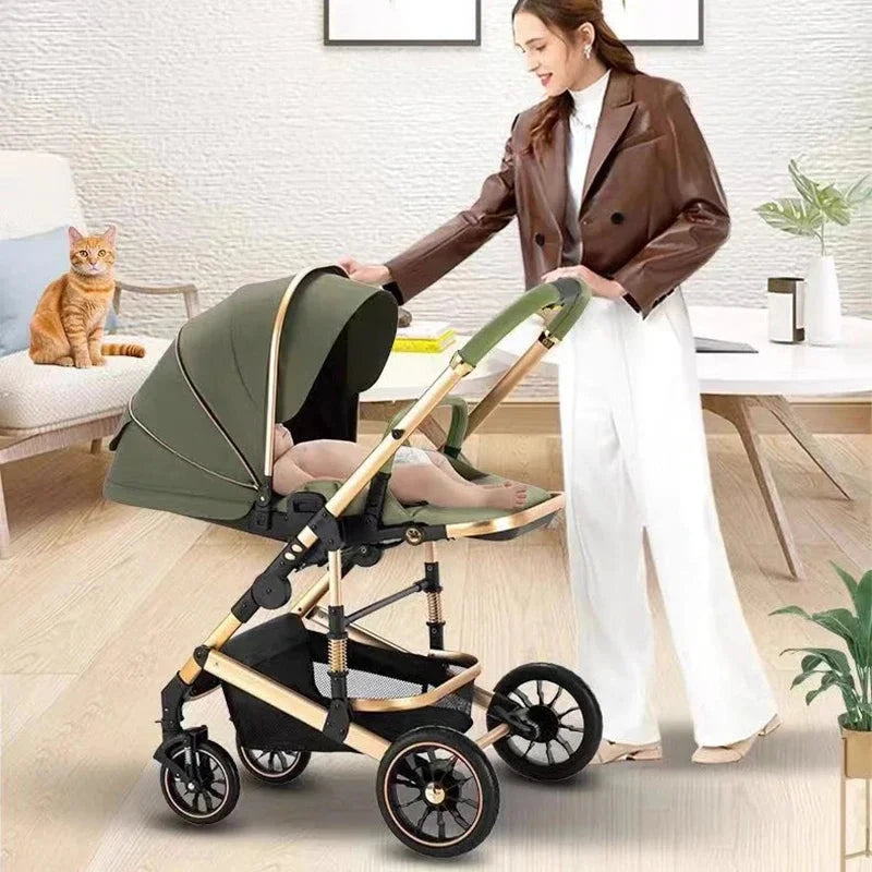 High-fit Baby Stroller Can Sit and Lie in Both Directions to Implement One-Click Folding High-View Children's BB Stroller GlowCart