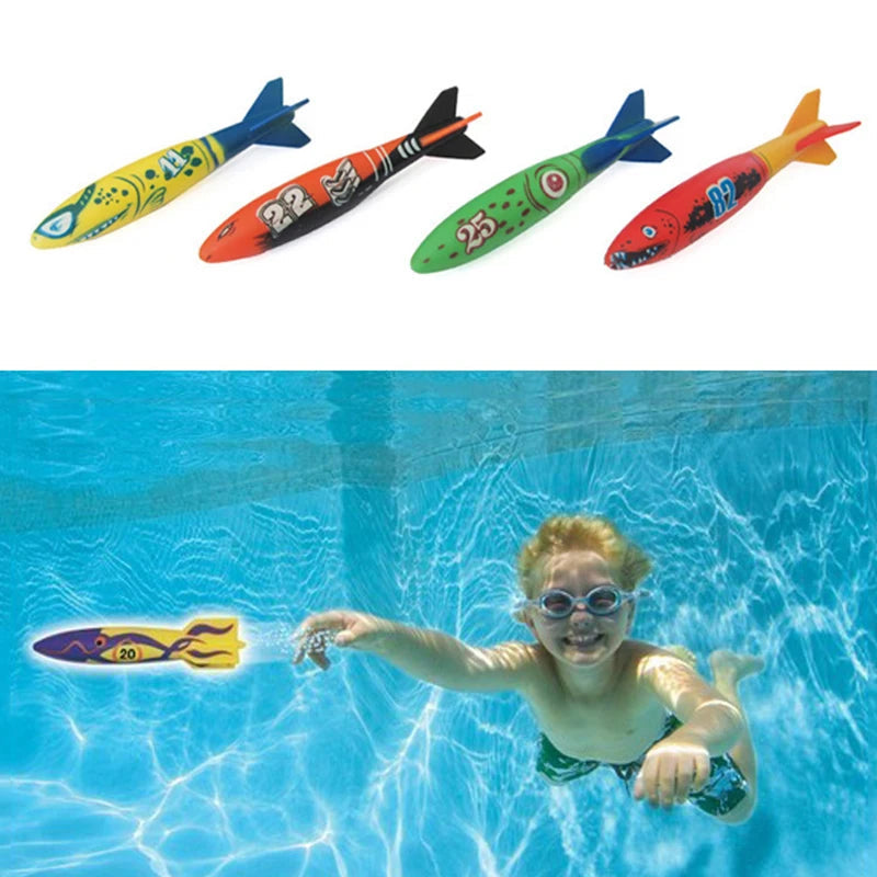4Pcs/Set Diving Torpedo Underwater Swimming Pool Toys Water Play Outdoor Sport Training Tools for Kids Baby GlowCart