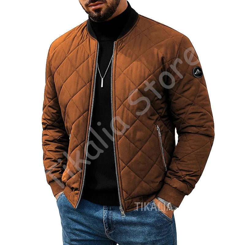Quilted Jacket Men Autumn Winter Slim Fit Bomber Jacket Men GlowCart