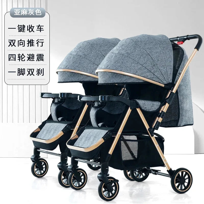 Detachable Twin Baby Stroller for Second Child, Can Sit or Lie Down, Foldable Baby Stroller for Children To Go Out GlowCart