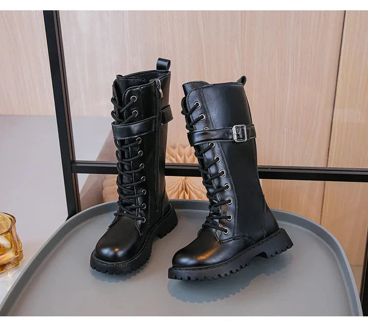 Girls Long Boots New Fashion Design Thin Fleece Lining Fashion Kids Winter Footwear Non-slip Childrens Causal Shoes Size 27-37 GlowCart