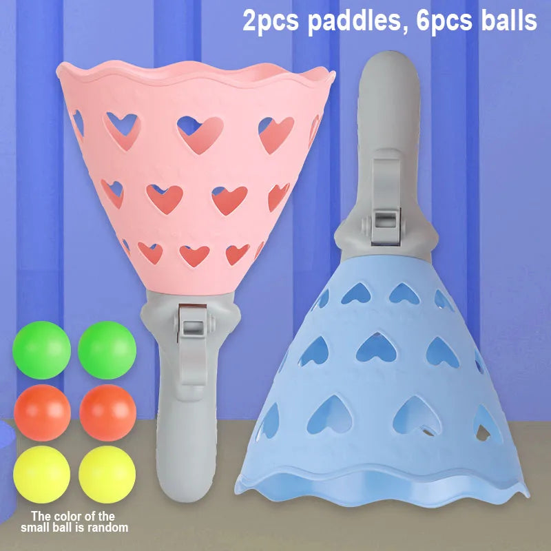 Outdoor Indoor Game Activities for Kids, 5.9 Inch Pop-Pass-Catch Ball Game with 2 Catch Launcher Baskets and 6 Balls, Yard Games GlowCart