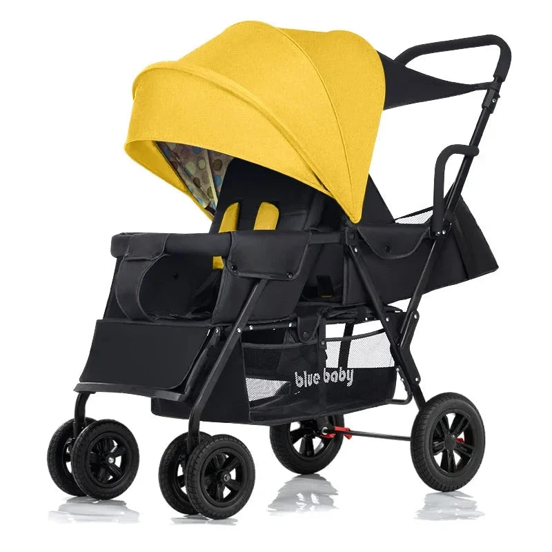 Baby Twin Stroller Removable Rear Seat 0-7 Years Old Double stroller One-key Folding Four-wheel Anti-skid Shock Absorption GlowCart