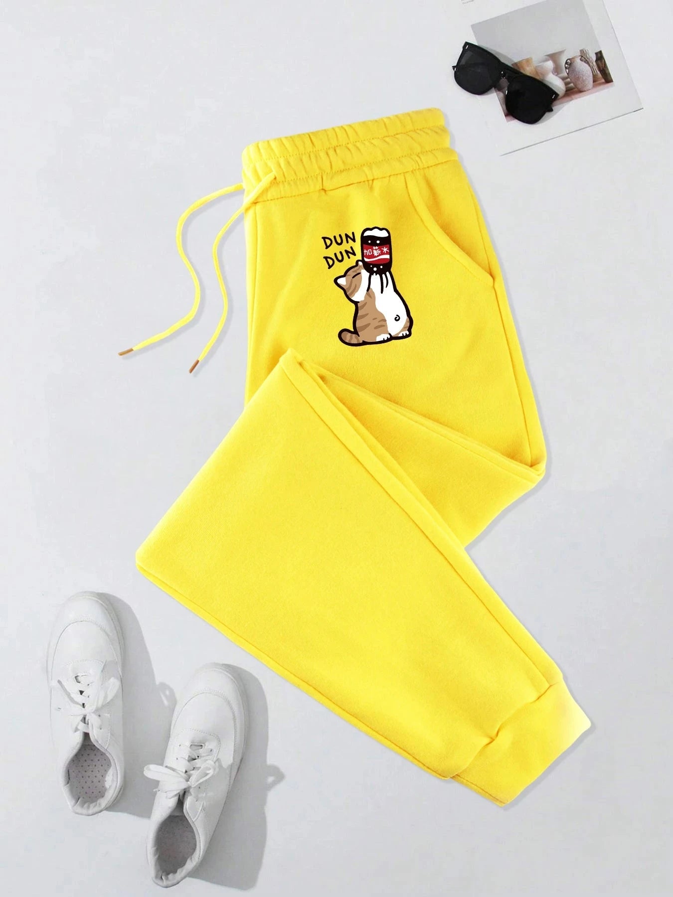 Cute Cat Drinking Coke Printing Mens Joggers Sweatpant GlowCart