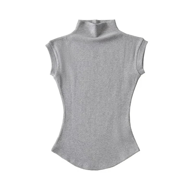 Women Summer Sexy Turtleneck Sleeveless T-Shirts Tops Solid GlowCart