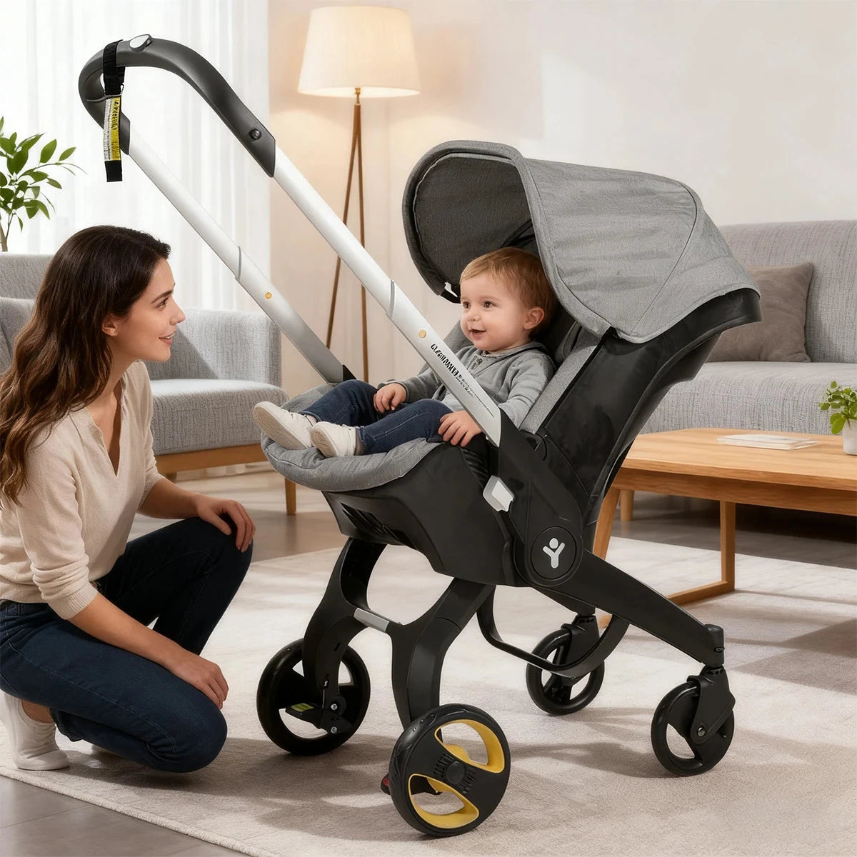 Lightweight baby stroller, folding and portable, adjustable handle direction, bidirectional push, metal frame, with awning GlowCart
