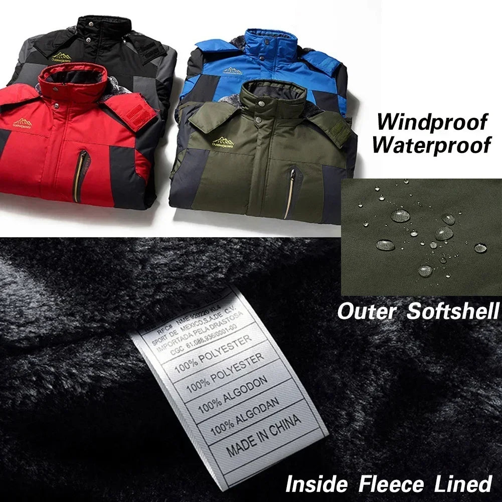 Men's Ski Jacket Winter Waterproof Windproof Warm Coat Fleece Thick Outwear Outdoor Mountain Overcoat Removable Hooded Parka 9XL GlowCart