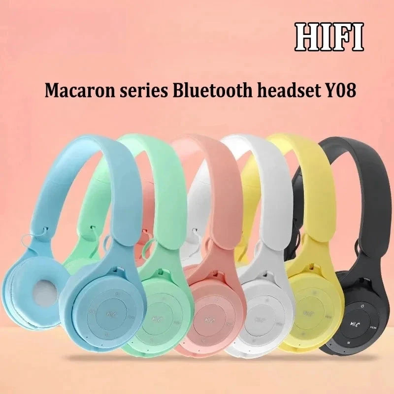 Y08 Macaron Wireless Bluetooth Headphones With Microphone GlowCart