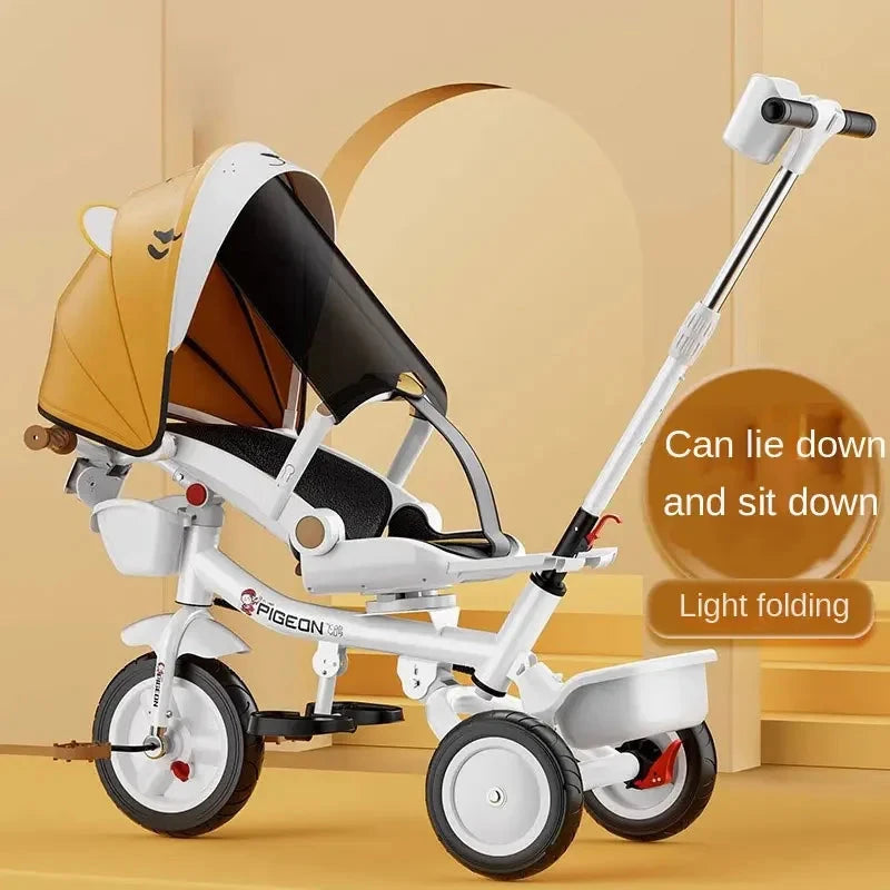 Bidirectional Baby Stroller Walking Baby Tricycle Bicycle 1-3-6 Year Old Child Stroller Baby Swivel Seat Music Lighting GlowCart