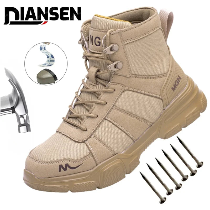 Camouflage Safety Boots Men and Women Work Indestructible Shoes Climbing Steel Toe Protective Boots Anti-puncture Safety Shoes GlowCart