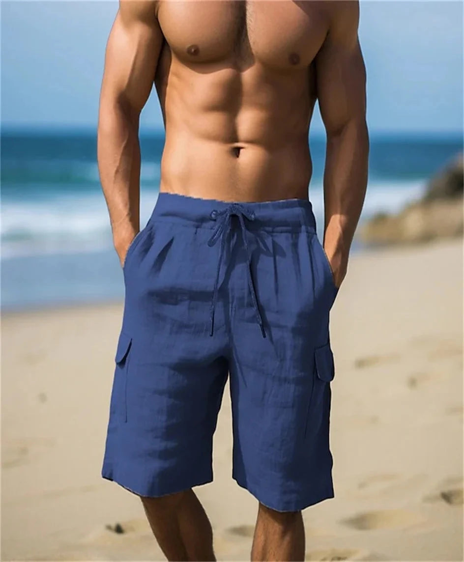 Men's Shorts Linen Solid Tooling Wind Elastic Drawstring GlowCart