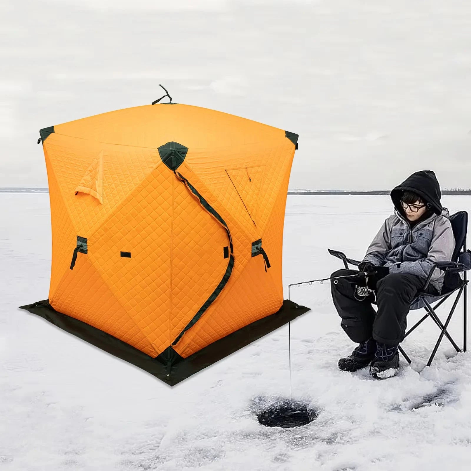 Orange/Blue/Red Insulated Ice Fishing Tent Freestanding GlowCart