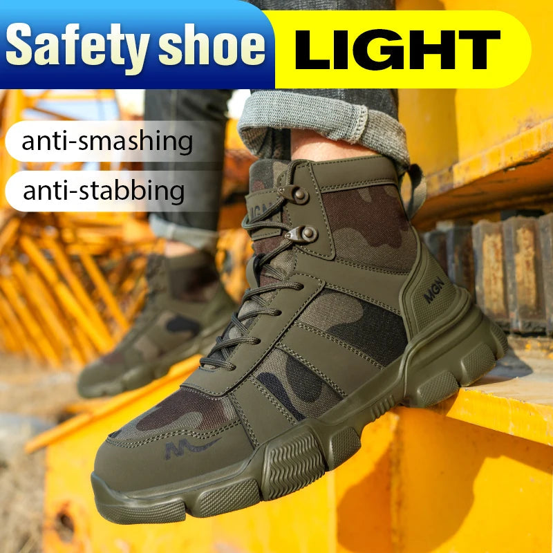 Camouflage Safety Boots Men and Women Work Indestructible Shoes Climbing Steel Toe Protective Boots Anti-puncture Safety Shoes GlowCart