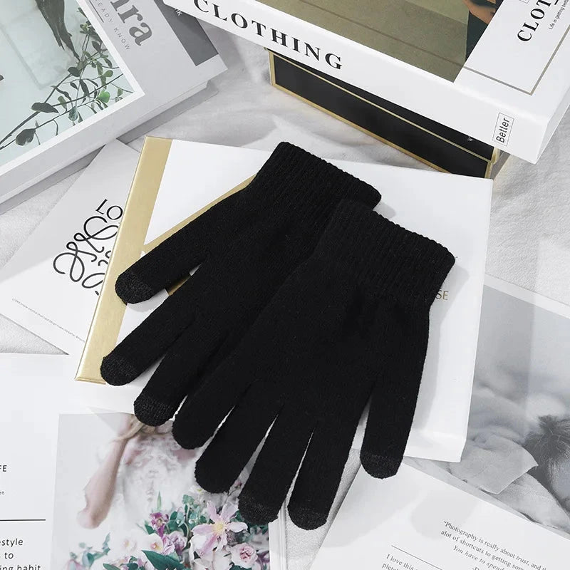 1 Pair Thickened Full-Finger Knitted Solid Color Warm Gloves, Unisex, Suitable for Outdoor Cycling in Autumn and Winter GlowCart