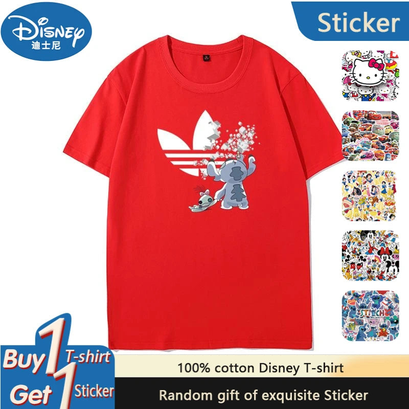 Disney Stitch Short Sleeve T-Shirt Men's and Women's Joint Summer Cotton Loose Large Size Couple Wear Stitch Short Sleeve Top GlowCart