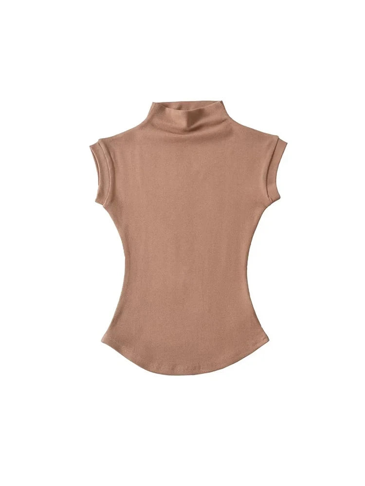 Women Summer Sexy Turtleneck Sleeveless T-Shirts Tops Solid GlowCart