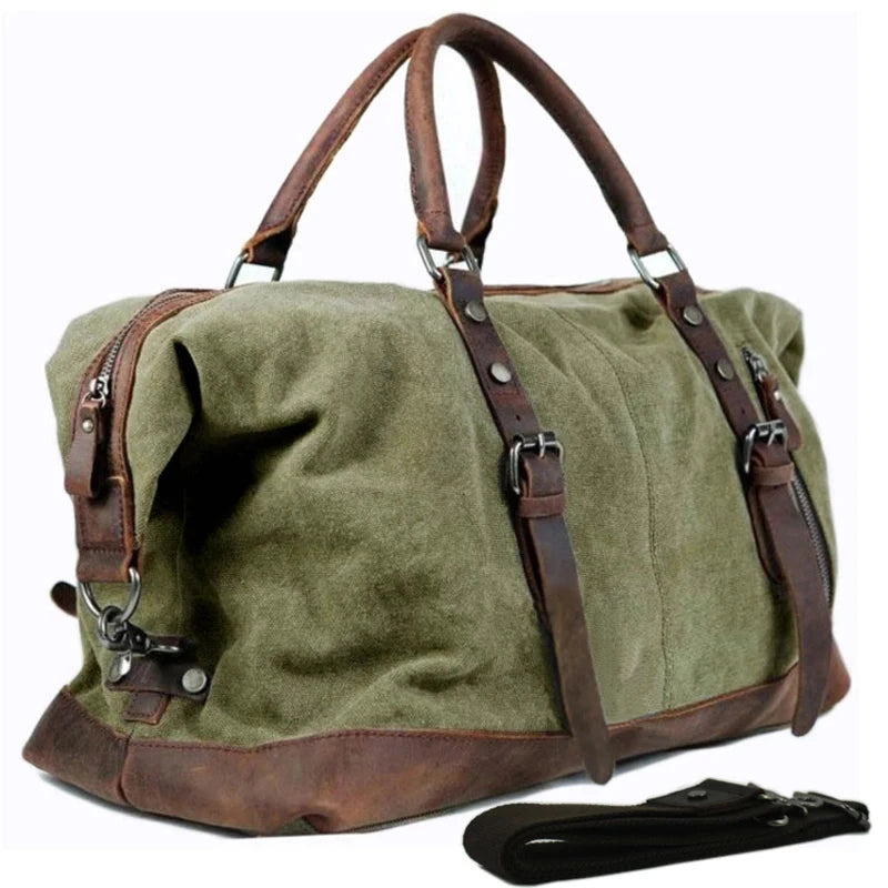 Vintage military Canvas Leather men travel bags Carry on GlowCart