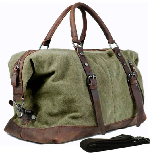 Vintage military Canvas Leather men travel bags Carry on GlowCart