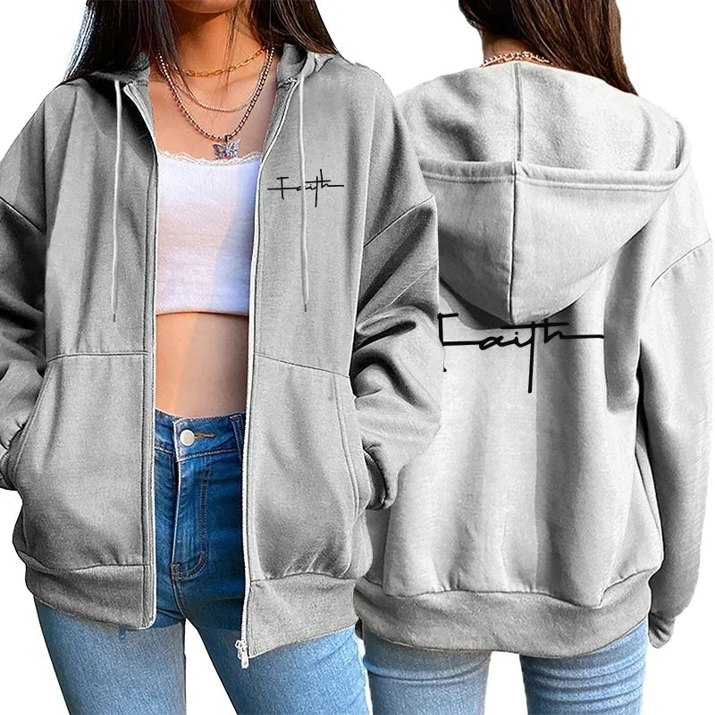 Womens Zipper Cardigan Coat Printing Casual Hooded GlowCart