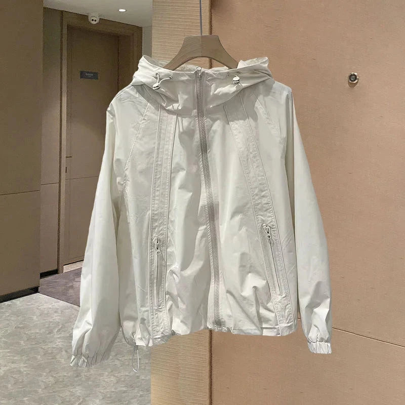 2025New Women Spring Autumn Jacket Coat Fashion Solid Hooded GlowCart