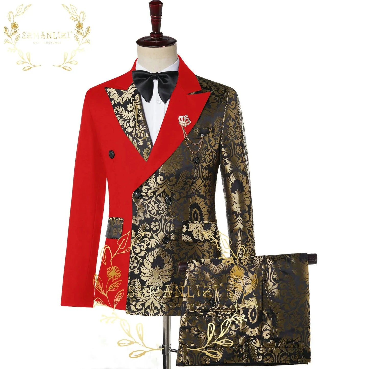 Latest Design Men's Suit Houndstooth Jacket Black Pants 2 GlowCart