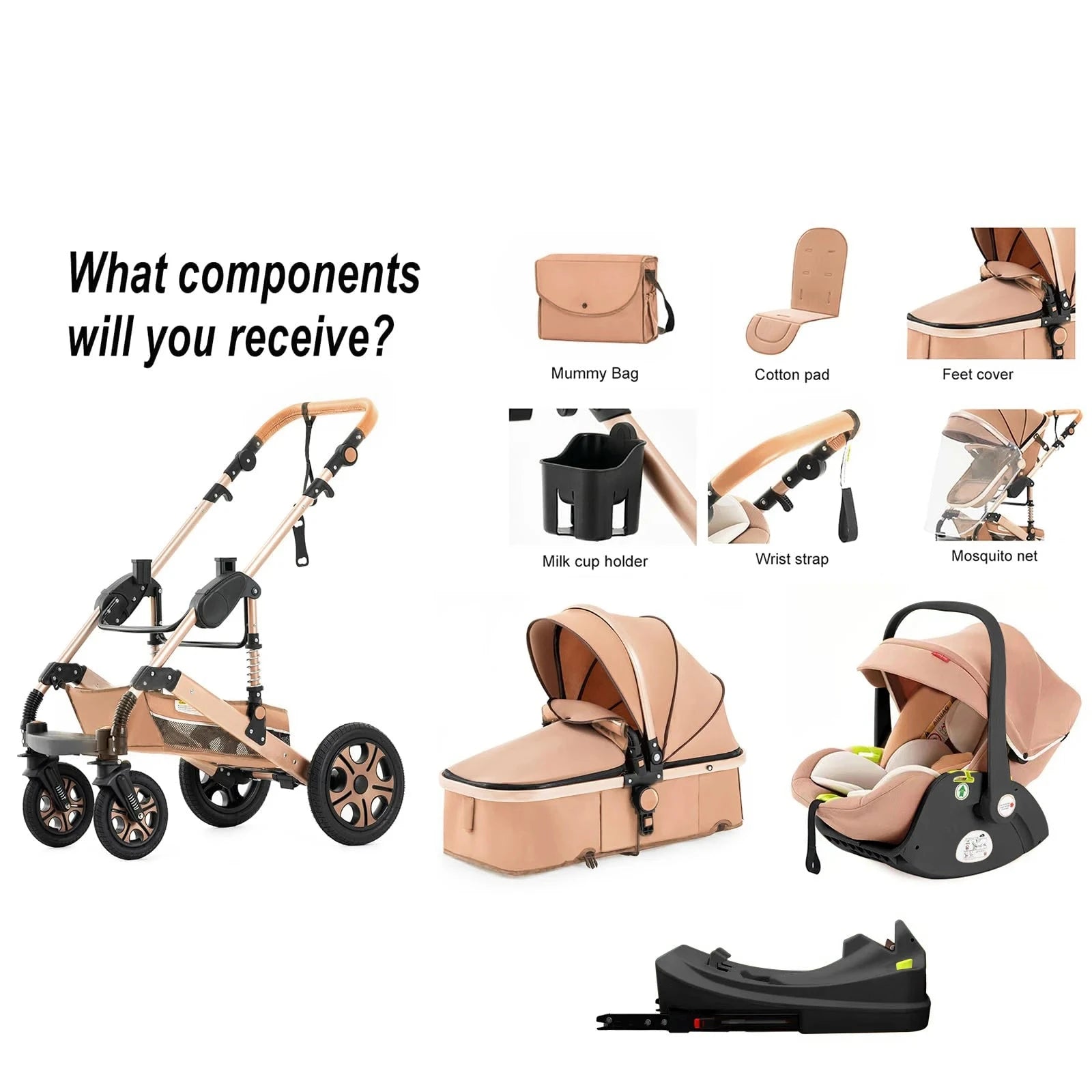 3 in 1 Baby Stroller,Baby Travel System,Baby Carriage 3in1 with Isofix Base,Foldable Newborn Pram,Reversible Standard Stroller GlowCart