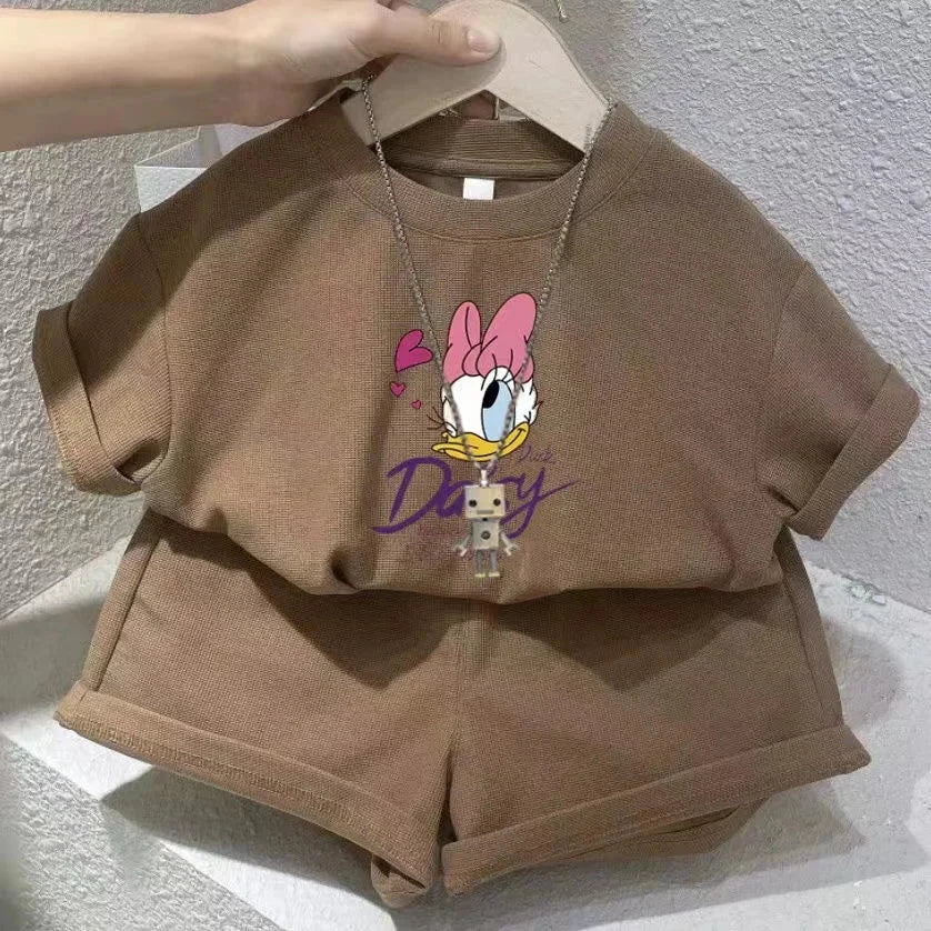 Summer Baby Girls Clothes Set Kid Fashion Disney Printed T-Shirts And Shorts 2pcs Suit Children Short Sleeve Top Bottom Outfits GlowCart