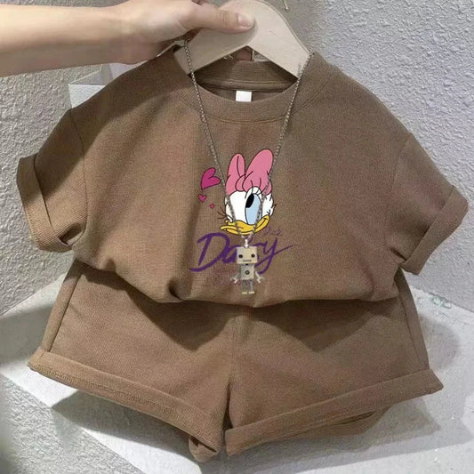 Summer Baby Girls Clothes Set Kid Fashion Disney Printed T-Shirts And Shorts 2pcs Suit Children Short Sleeve Top Bottom Outfits GlowCart