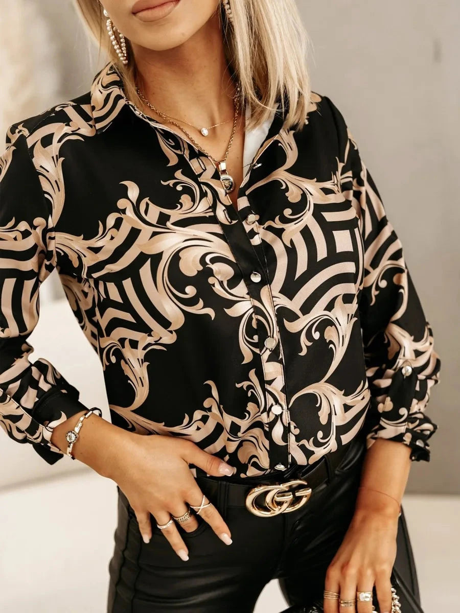 Blue Women's Long-sleeved Shirt, Single-breasted Collar GlowCart