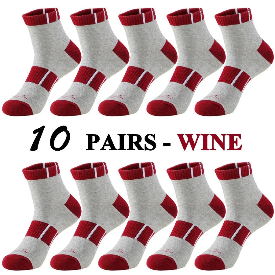 5 Pairs/Lot Running Socks Men Casual Outdoor Sports Cotton Black Grey Blue Athletic Stripes 14 Colors Travel Male Husband Gifts GlowCart