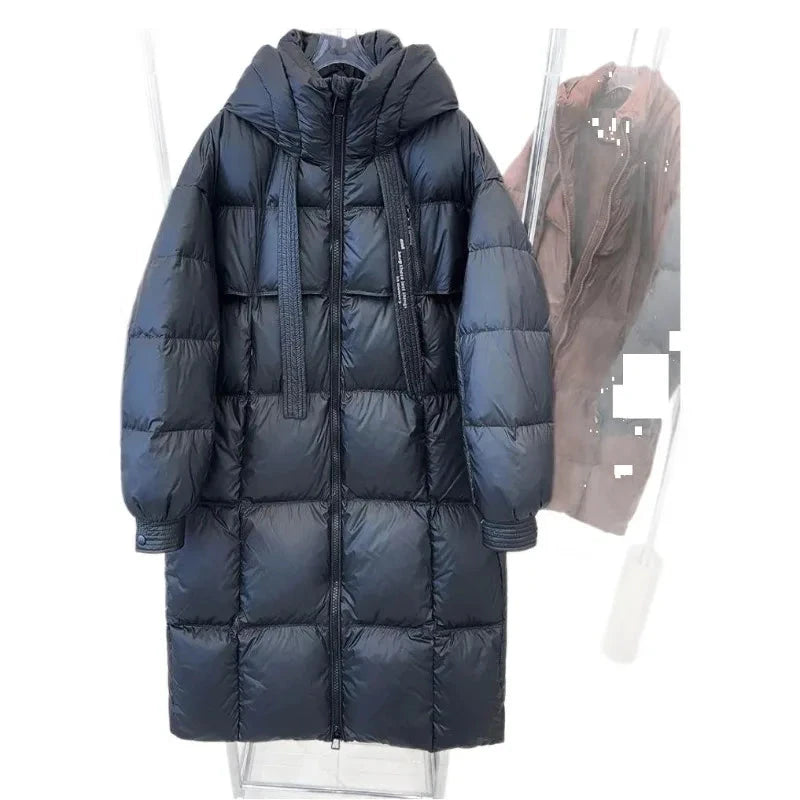 New Winter Hooded Over The Knee Puffer Coat Women Thicken GlowCart