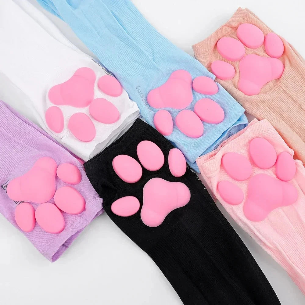 2024 Cute 3D Silicone Pink Cat Claw Paw Pads Soft Fingerless GlowCart