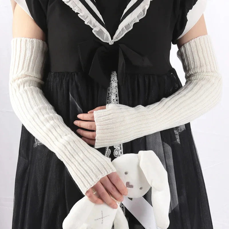 1Pair Women Long Fingerless Gloves Soft Female Kawaii Mitten GlowCart