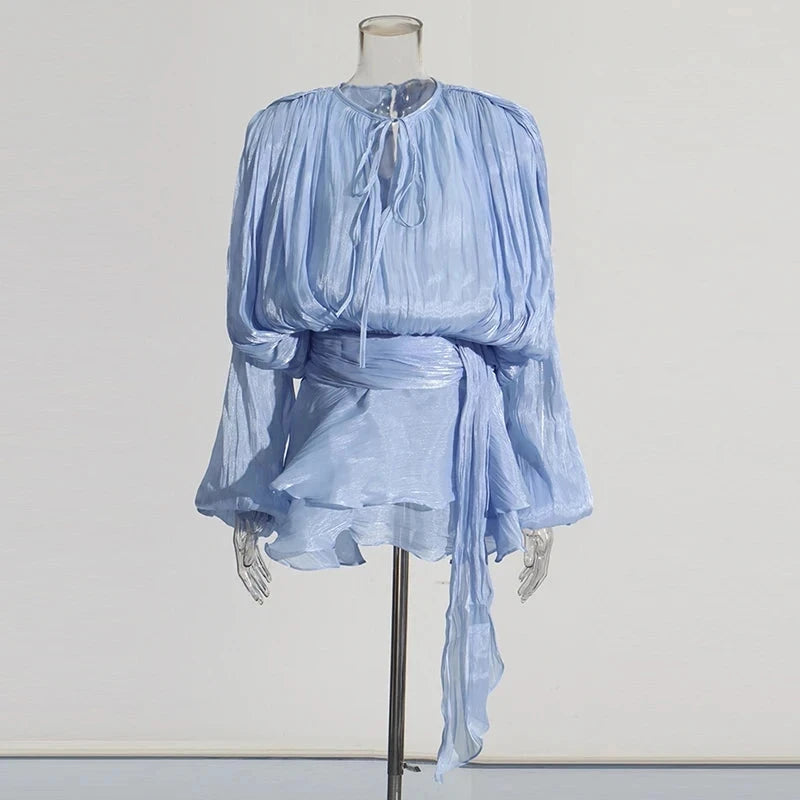 TWOTWINSTYLE Solid Patchwork Lace Up Blouse Mini Dresses For GlowCart