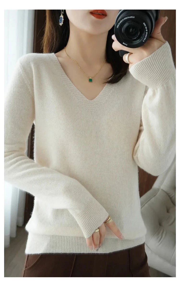Women's Sweater 2025 Autumn Winter Knitted Pullovers V-neck GlowCart