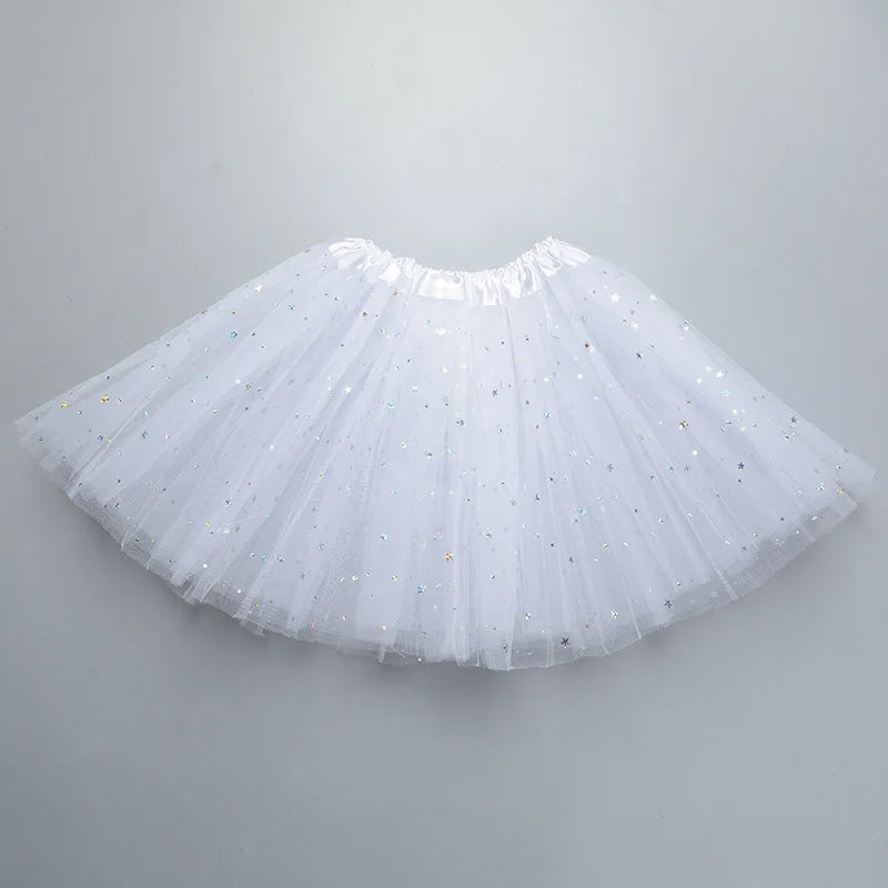 Kids Baby Star Glitter Dance Tutu Skirt For Girl Sequin 3 Layers Tulle Toddler Pettiskirt Children Chiffon 2-8T GlowCart
