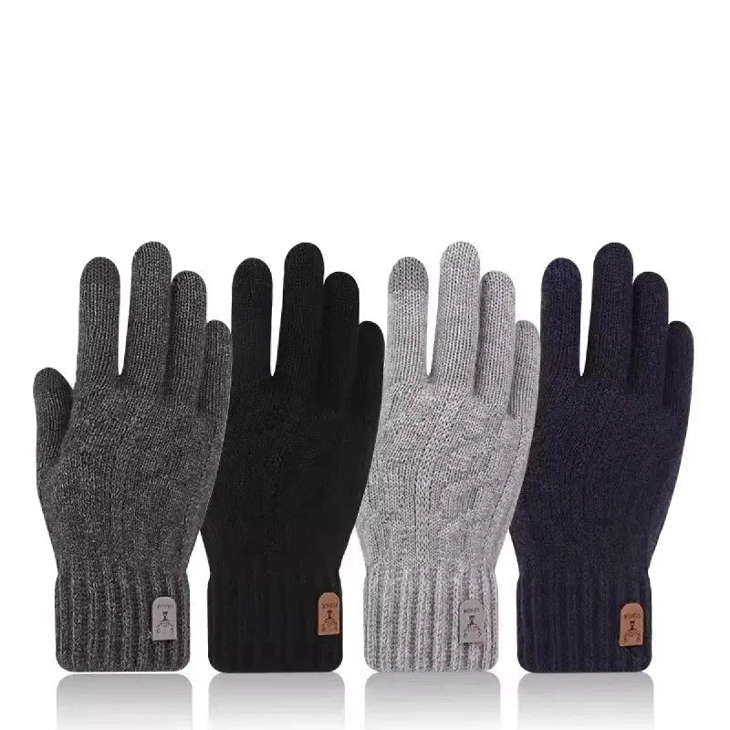 New men's warm gloves for winter touch screen plus velvet thickened cold-proof and warm wool knitted gloves GlowCart