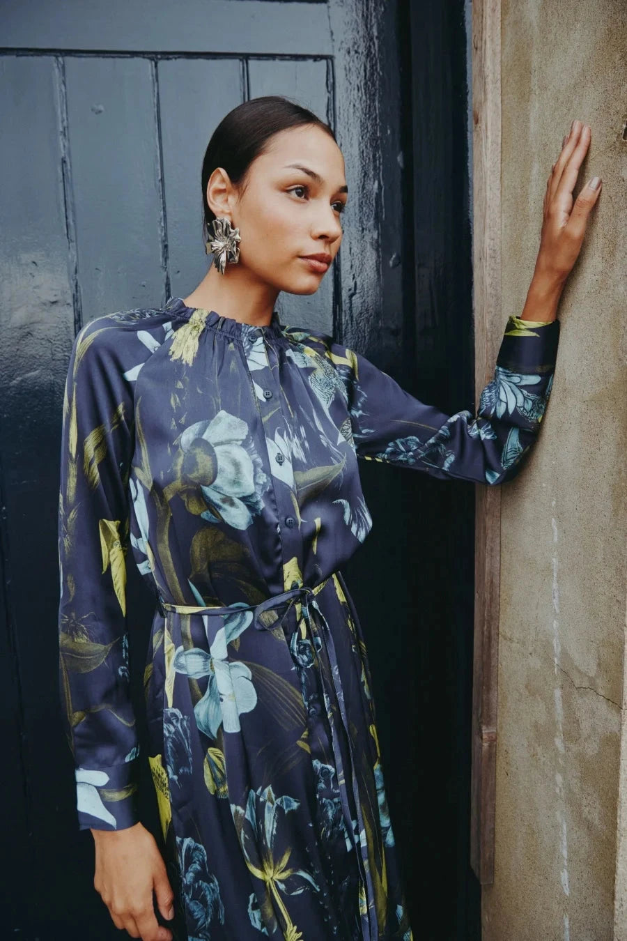 AS AW25 satin dress elegance lady ruffled neck woman clothes GlowCart