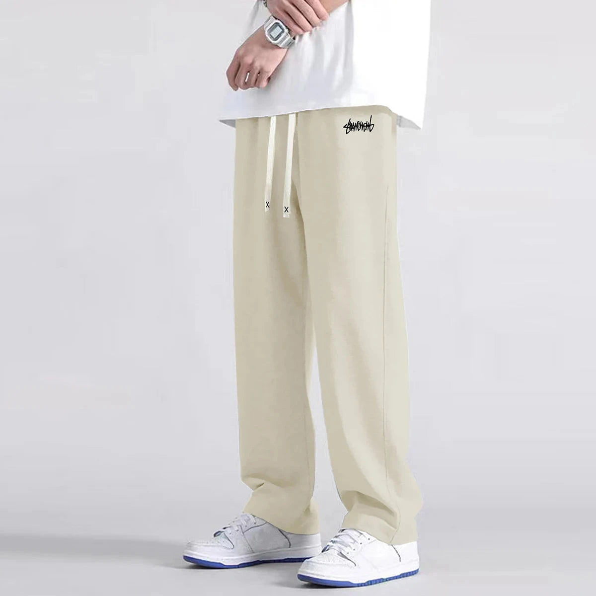 Men's solid color straight leg jogging pants, suitable for GlowCart
