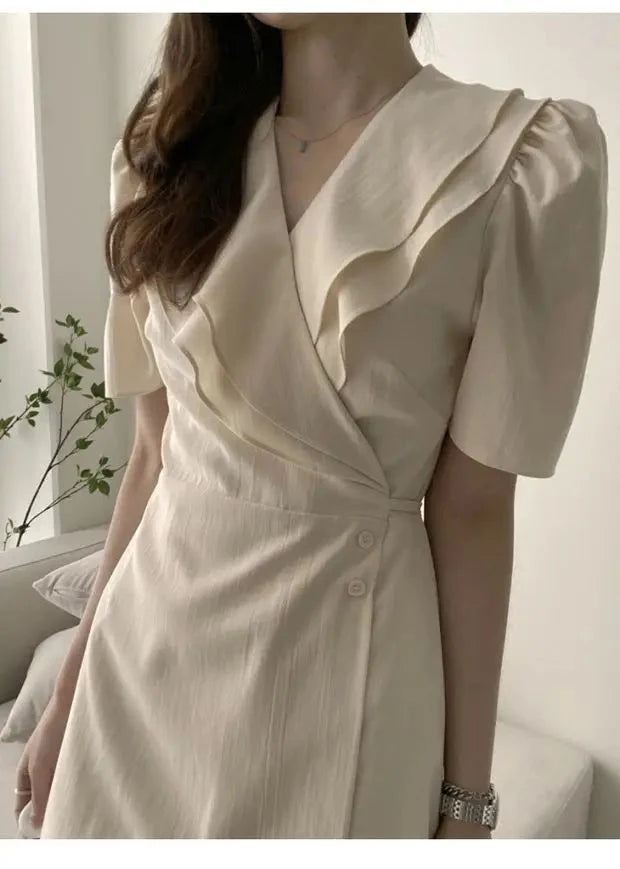 Summer New Chic V-ne Turn-down Collar Slimming Waist Midi Dr GlowCart