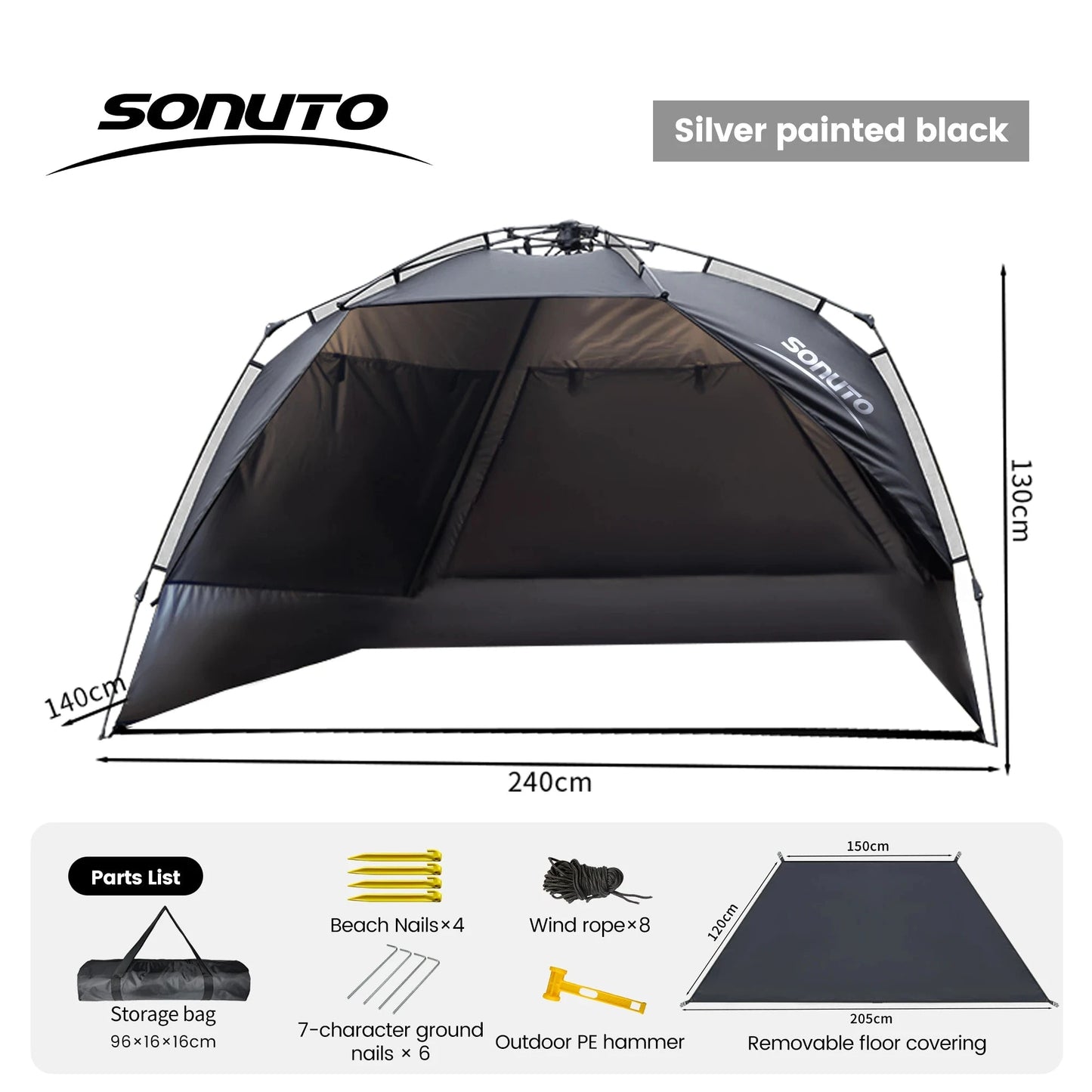 Sonuto Outdoor 3-4P One-Touch Camping Tent Quick Automatic GlowCart