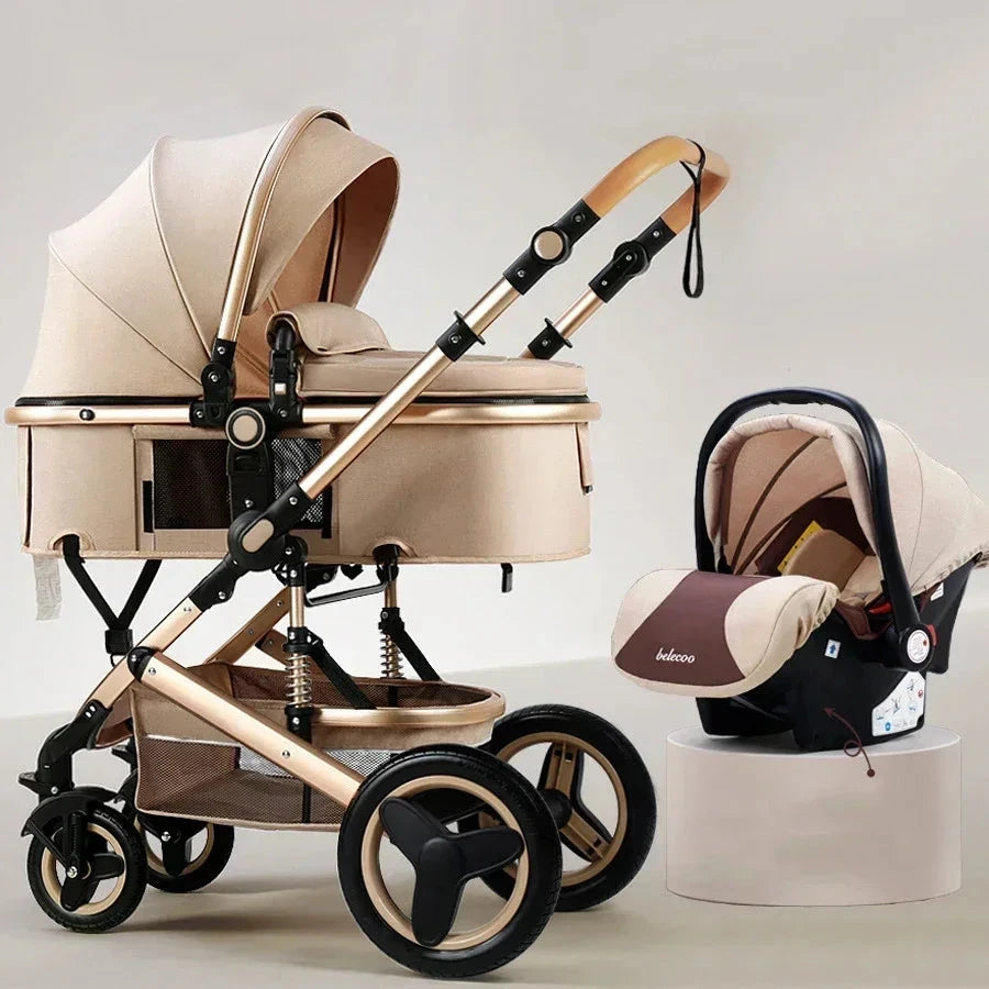 Baby stroller 3 in 1 with car seat 530D baby carriage removed sleeping basket two-way travel stroller High quality Belecoo GlowCart