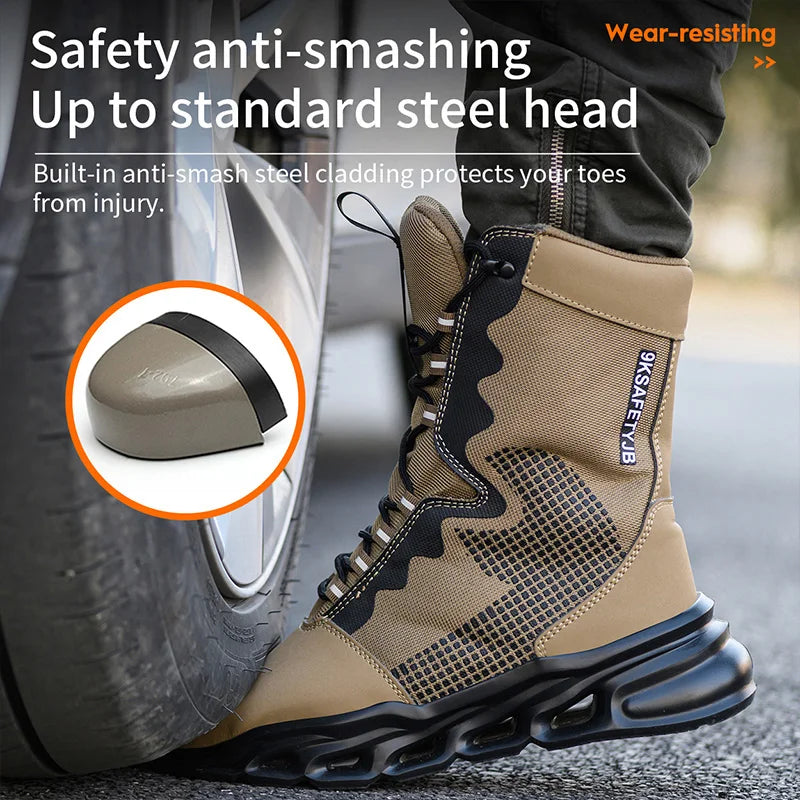 Safety Shoes Men Boots High Top Work Sneakers Steel Toe Anti-smash Puncture-Proof Work Boots Breathable Indestructible Shoes GlowCart