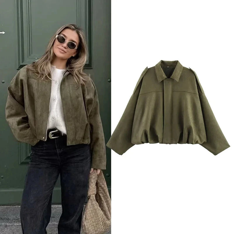 Women's Bomber Jackets Coats Fashion Turn-down Collar Long GlowCart