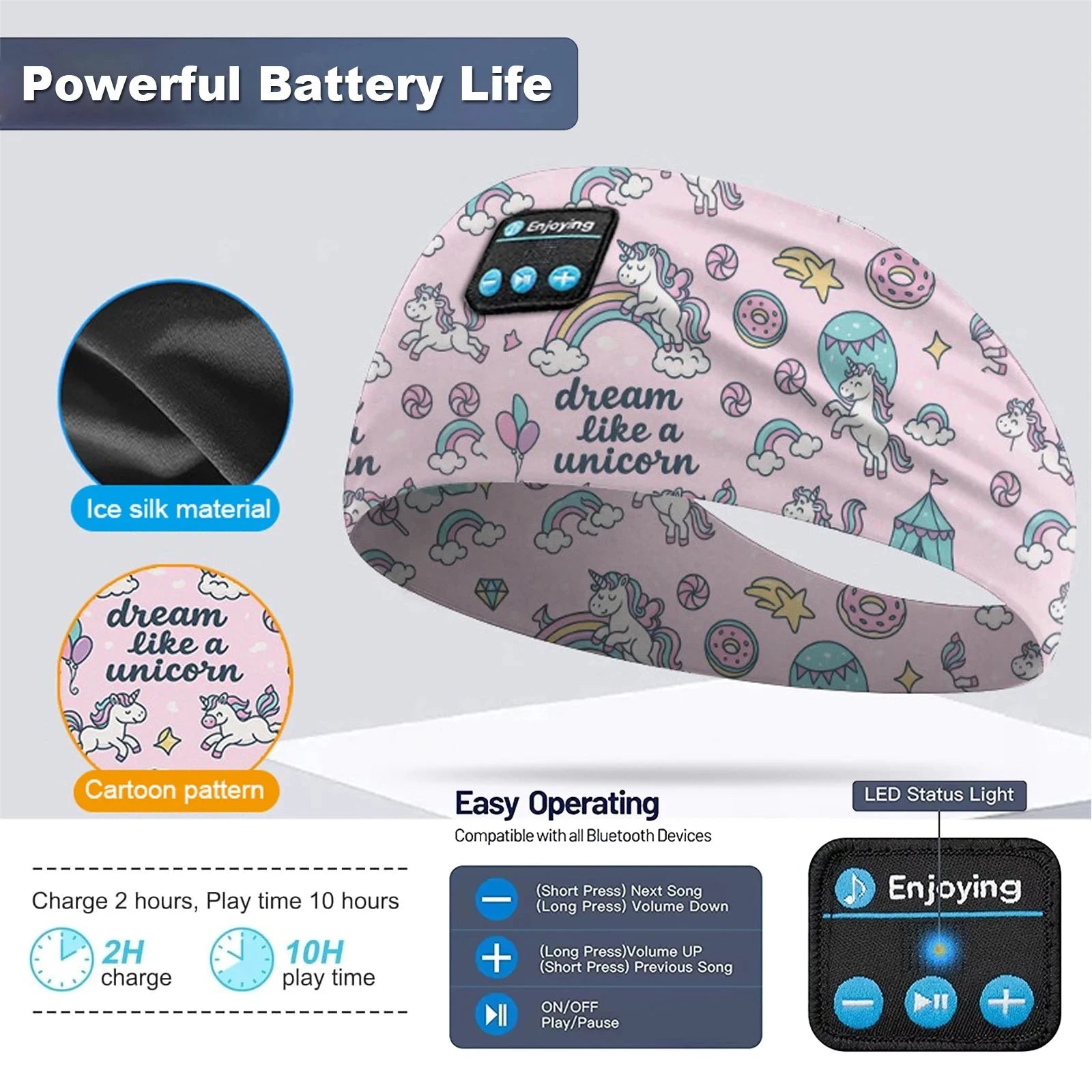 Kids Bluetooth Headphone Music Sport Headband Sleep Mask GlowCart