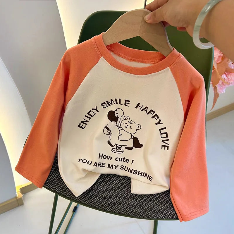 New Autumn Girls and Boys Long Sleeve T-shirt Base Shirt Letter Korean Style Children Clothing GlowCart